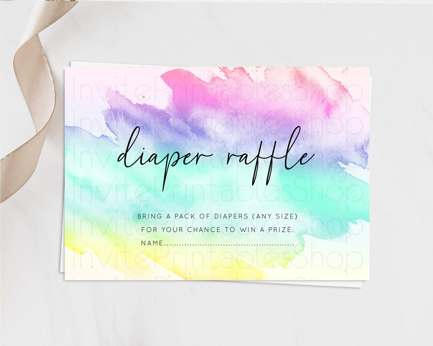 Pastel Diaper Raffle Card Pastel Rainbow Diaper Raffle Insert Colorful Ombre Watercolor Diaper Ticket Confetti Glitter Raffle Game D10231