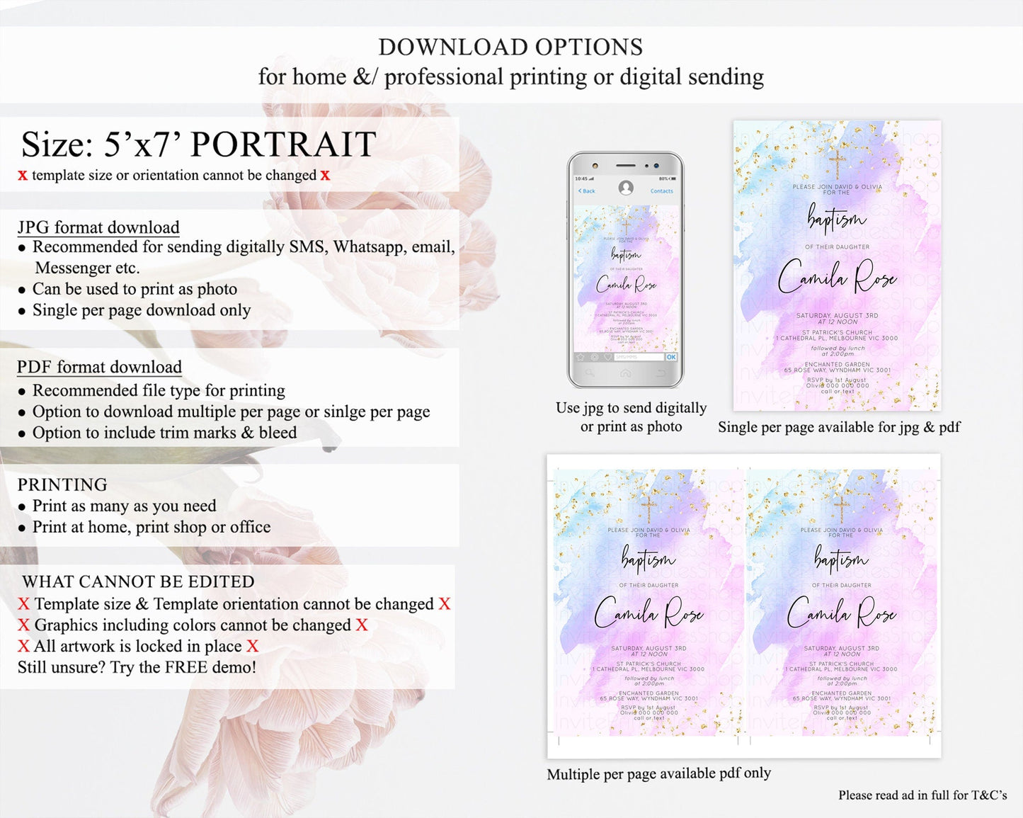 Purple Baptism Invitation Purple Watercolor Baptism Birthday Invitation Pastel Purple Watercolor Christening Invite Purple Splash D10169