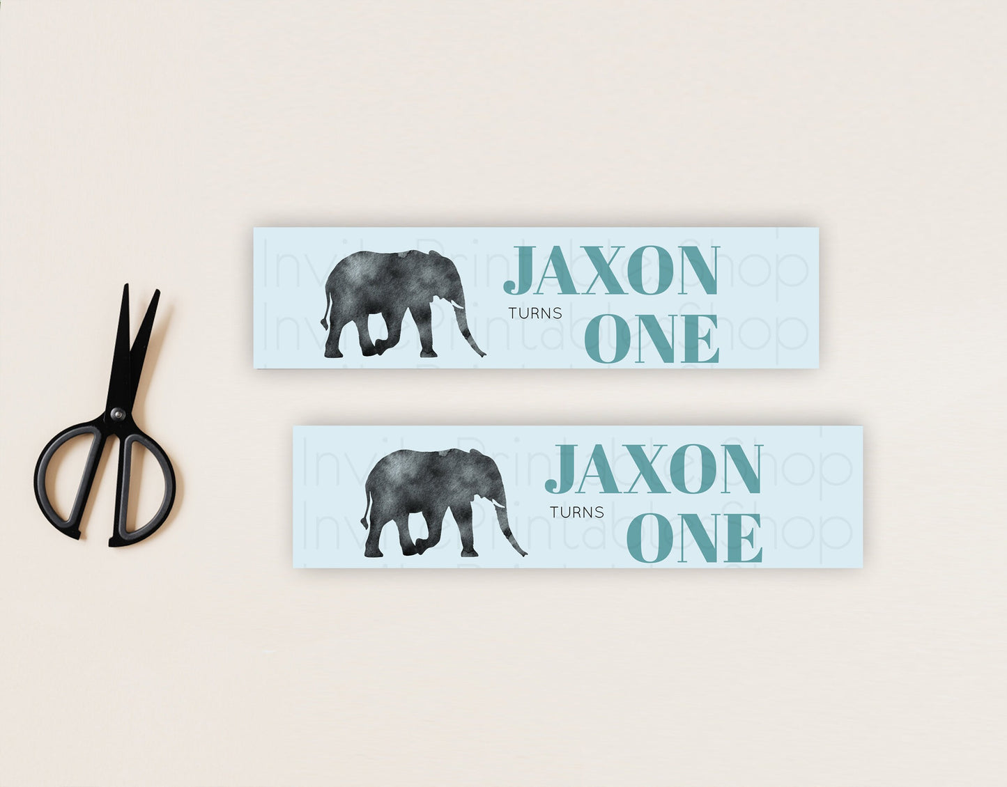 Elephant Water Label Template Elephant Safari Adventure Party Decor Dried Palm Fern Zoo Birthday Baptism Baby Shower Bridal Shower D10802