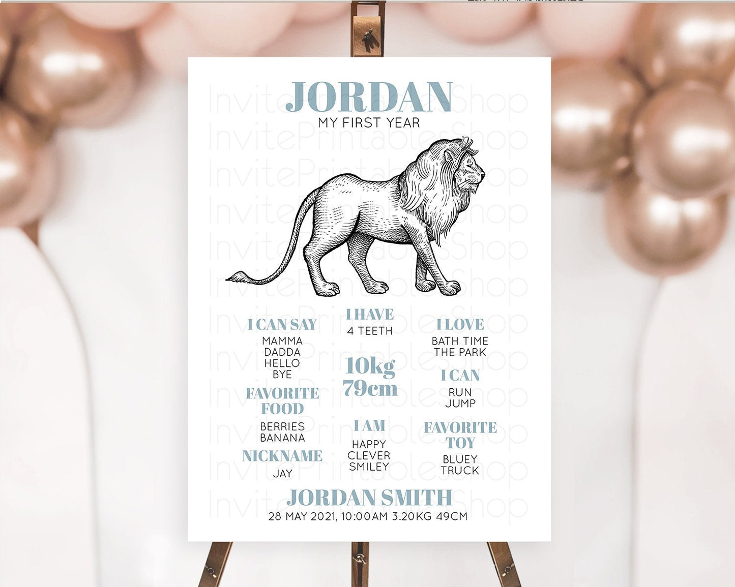 Lion First Birthday Milestone Board Lion Milestone Poster Lion Decor Safari Adventure Palm Leaf Lion First Birthday Welcome Sign D10246