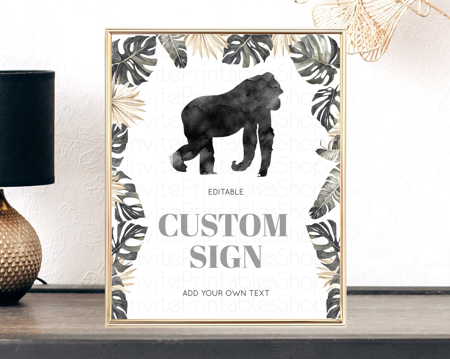 Gorilla Table Sign Decor Gorilla Party Sign Template Safari Adventure Gorilla Minimal Theme 1st Birthday Baptism Baby Shower D10804