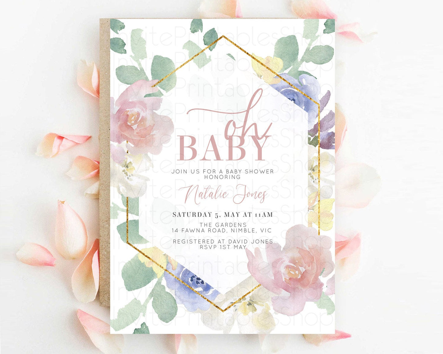 Wildflower Baby Shower Invitation Secret Garden Baby Shower Invitation Pastel Flowers Invite Enchanted Garden Shower Floral Theme D10254