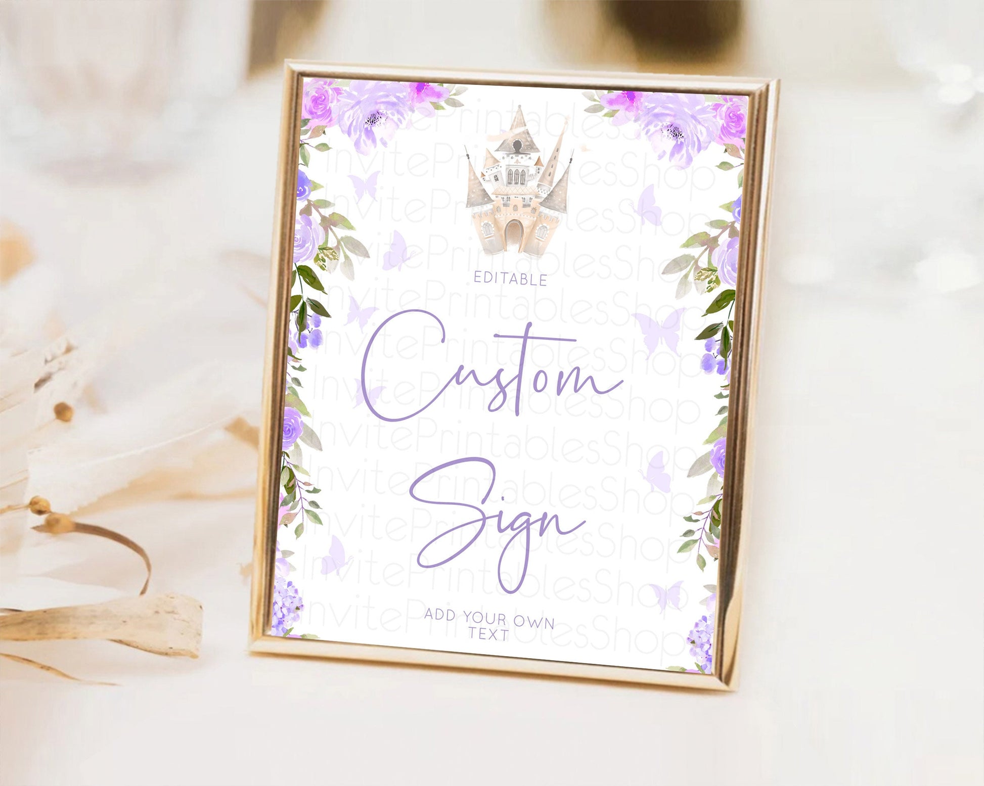 Editable Princess Party Table Sign Decor Secret Garden Enchanted Castle Past