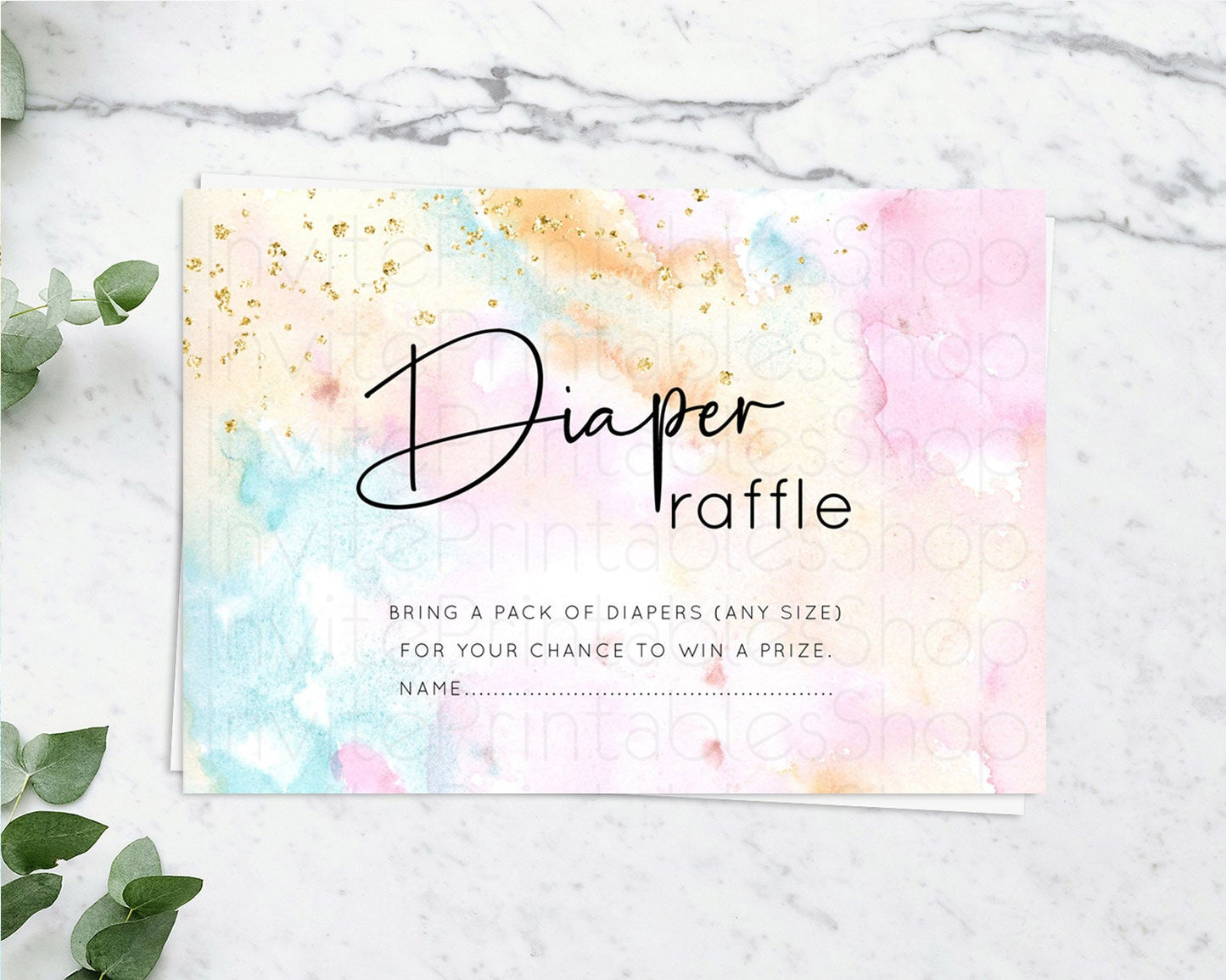 Pastel Diaper Raffle Card Pastel Rainbow Diaper Raffle Insert Colorful Ombre Watercolor Diaper Ticket Confetti Glitter Raffle Game D10548