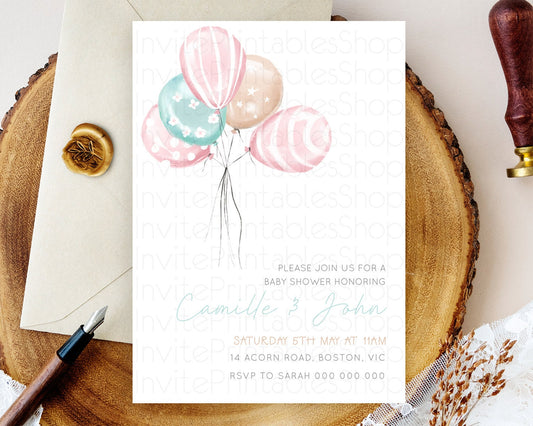 Pastel Balloon Baby Shower Invitation Pastel Balloon Invitation Colorful Pastel Rainbow Balloon Baby Shower Theme D10687