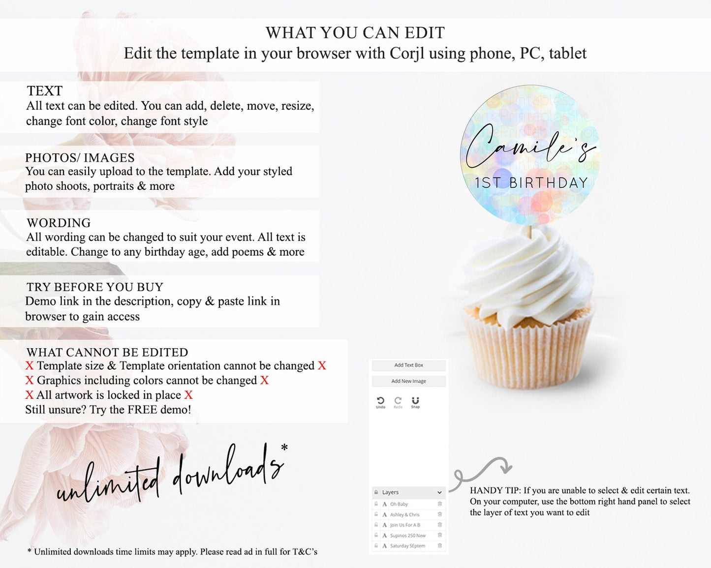Pastel Cupcake Toppers Pastel Confetti Cupcake Topper Bubbles Sprinkles Colorful Rainbow Confetti Cupcake First Birthday Party Decor D10446