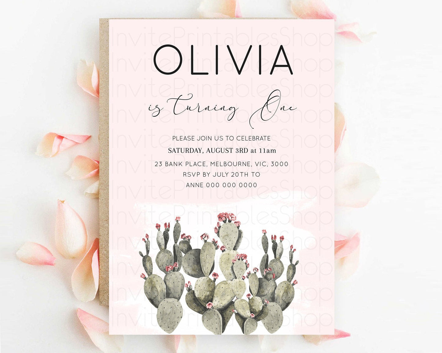 Prickly Pear Invitation Birthday Prickly Pear Invitation Cactus Invitation tropical fiesta invites Watercolor 3rd 2nd First Birthday D11052