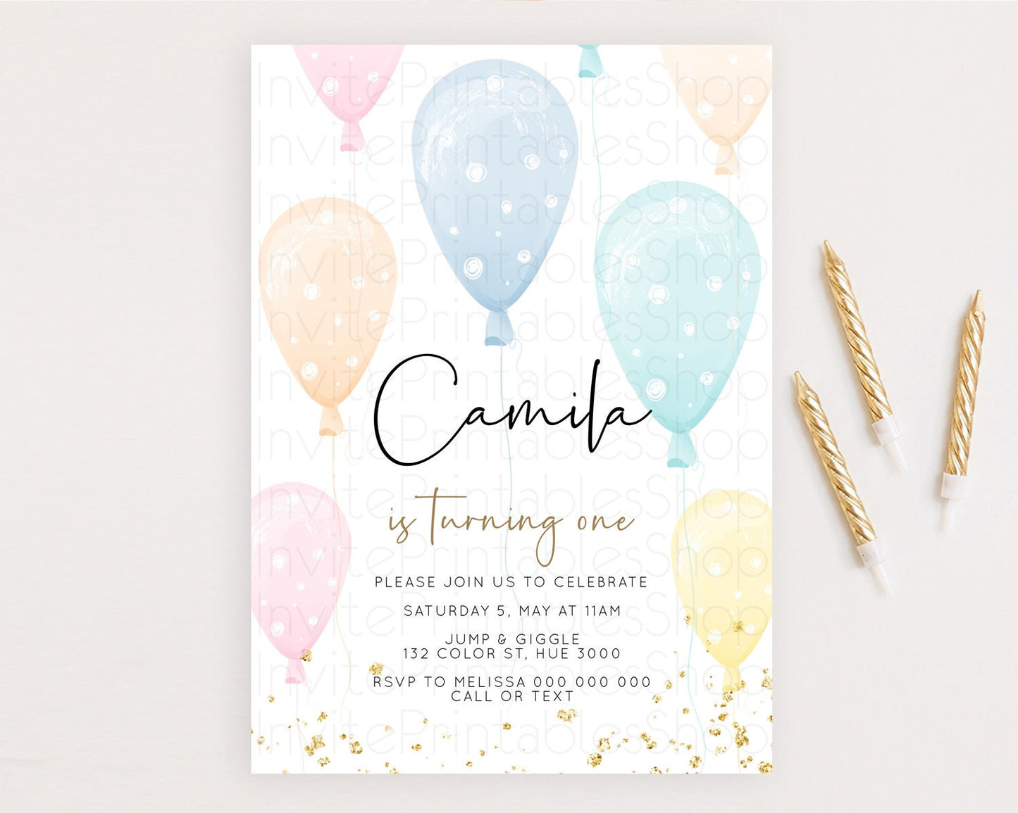 Balloon Birthday Invitation Pastel Birthday Invitation Pastel Balloon Invites Colorful Pastel Rainbow Balloon 3rd 2nd First Birthday D10776