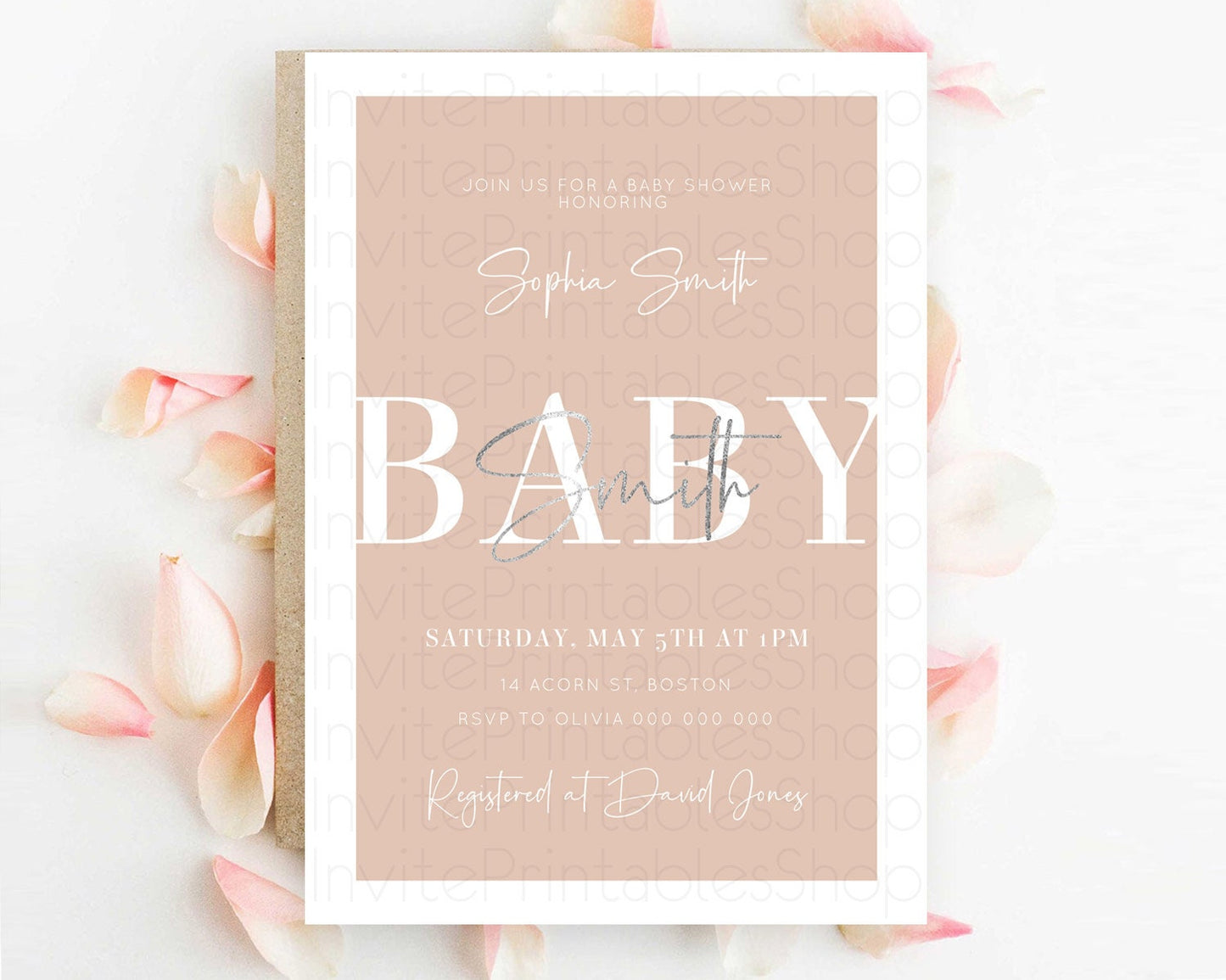 Orange Baby Shower Invitation: Modern Boho Orange Minimalist Design Invitation for a Simple, Contemporary Baby Shower Celebration D10938
