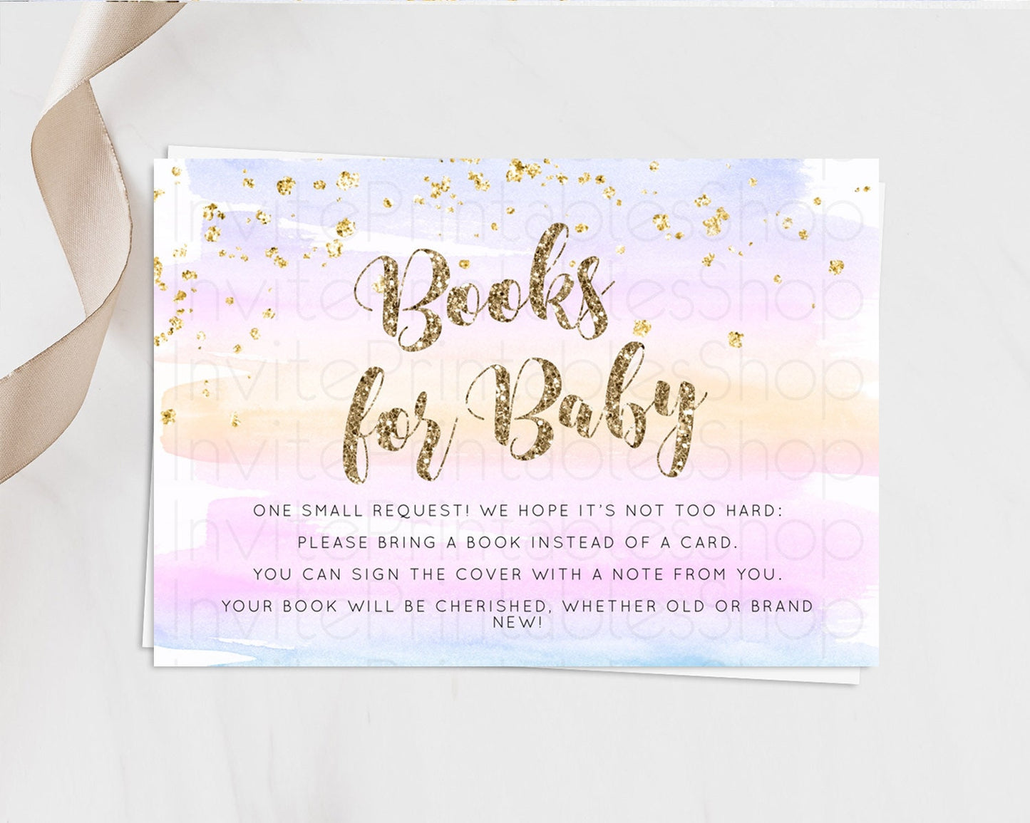 Pastel Books For Baby Card Pastel Rainbow Book Insert Colorful Ombre Watercolor Book Card Confetti Glitter Baby Book Poem Request D10595