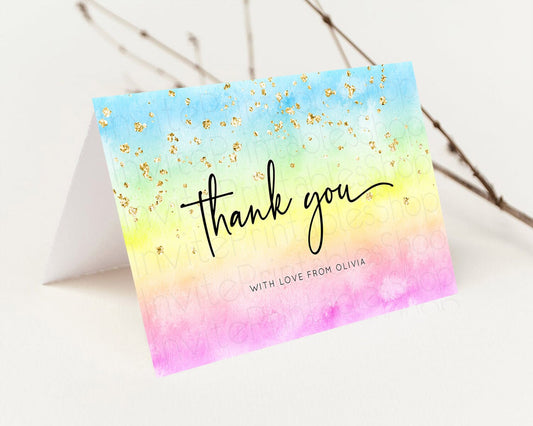 Pastel Thank You Rainbow Thank You Card Colorful Pastel Birthday Thank You Card Confetti Watercolor Pastel Teacher Thank You Cards D10480