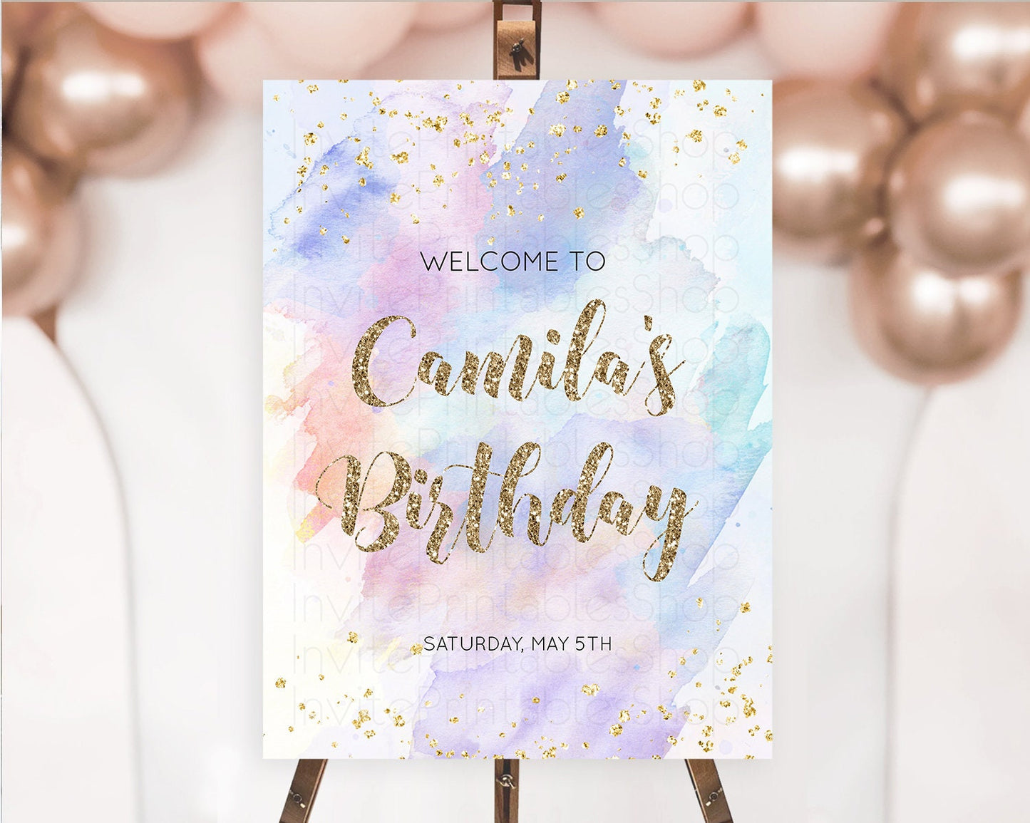 Pastel Welcome Sign Pastel Rainbow Welcome Sign Colorful Rainbow Confetti Watercolor Glitter Pastel First Birthday Welcome Sign D10583