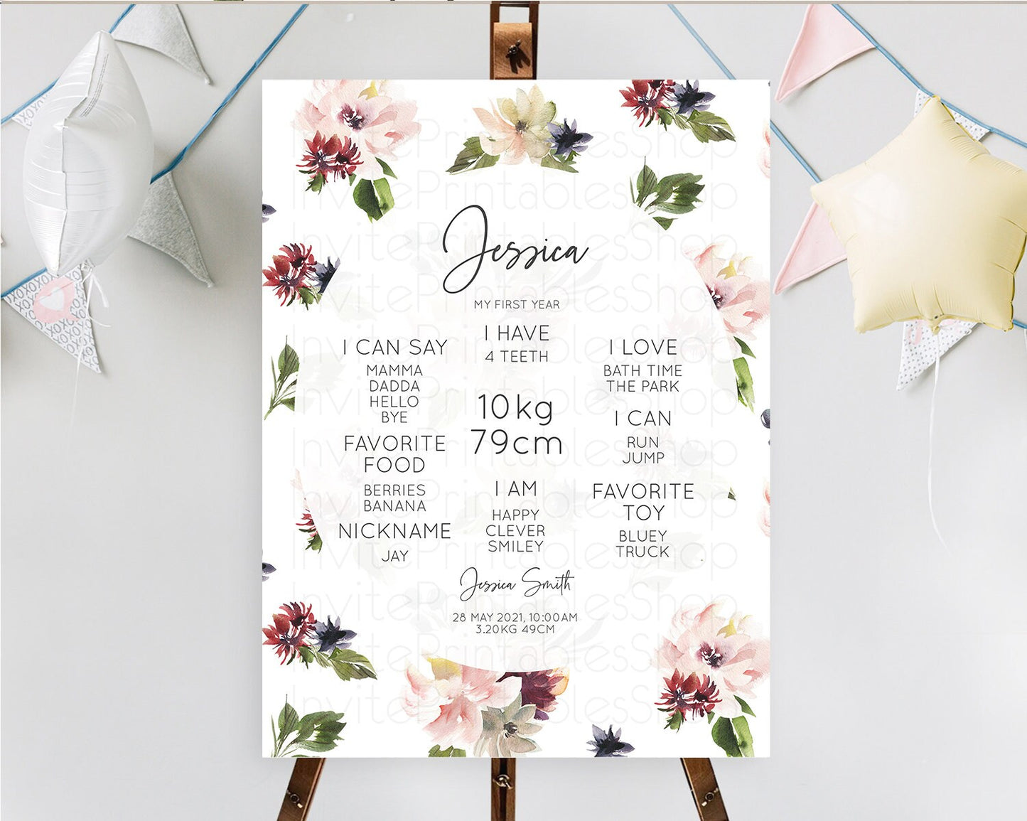 Secret Garden Milestone Board Wildflower First Birthday Milestone Poster Pastel Flowers Milestone Boho Wildflower 1st Birthday Sign D10538