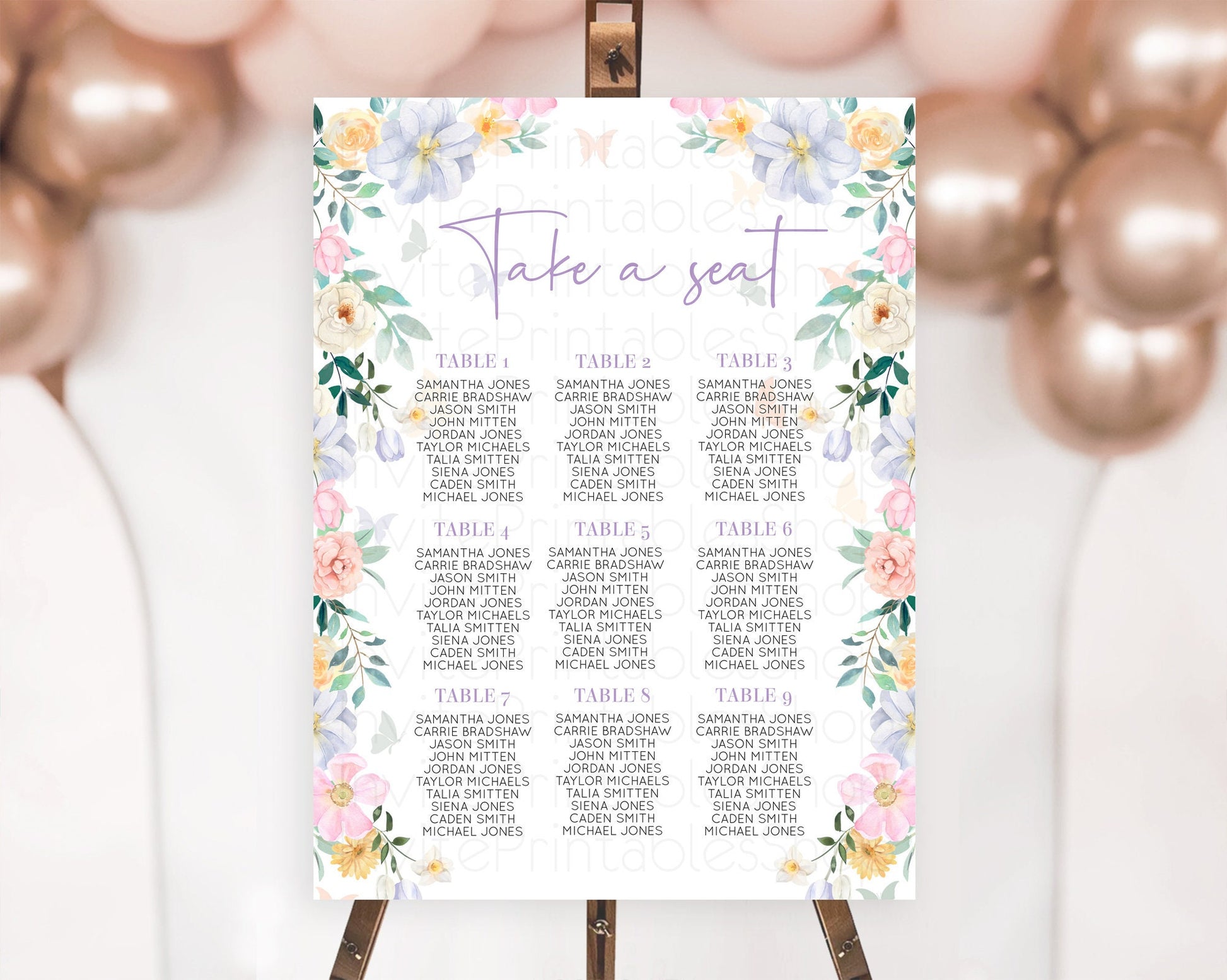 Editable Secret Garden Seating Chart Wildflower Seating Chart Pastel Flowers