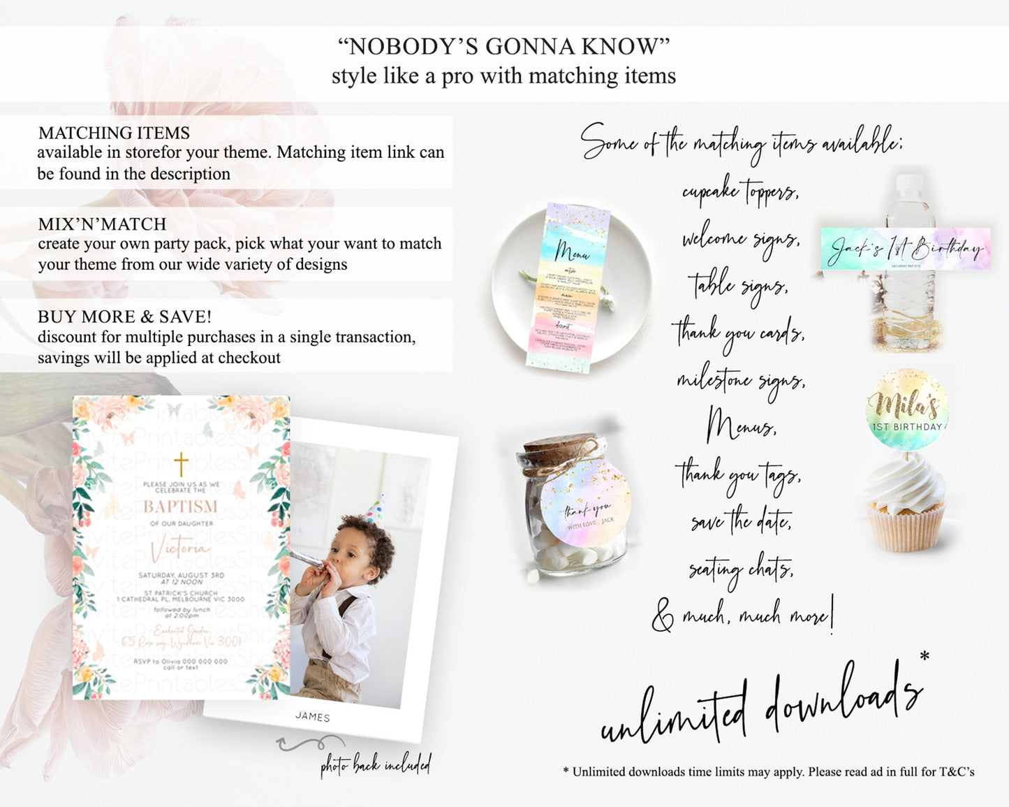 Secret Garden Baptism Invitation Wildflower Baptism Birthday Invite Pastel Flowers Christening Invite Enchanted Garden Boho Floral  D10706