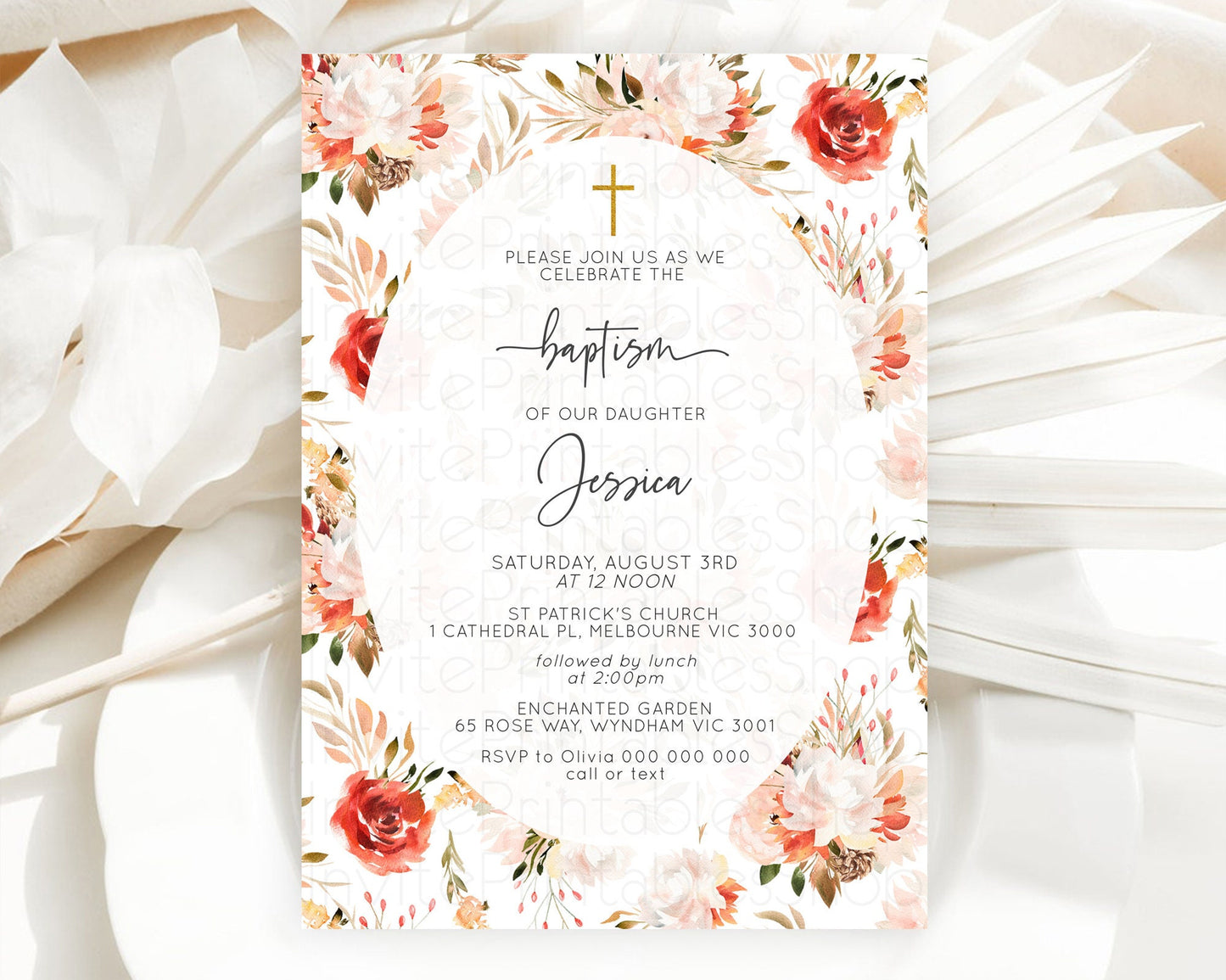 Secret Garden Baptism Invitation Wildflower Baptism Birthday Invite Pastel Flowers Christening Invite Enchanted Garden Boho Floral  D10540