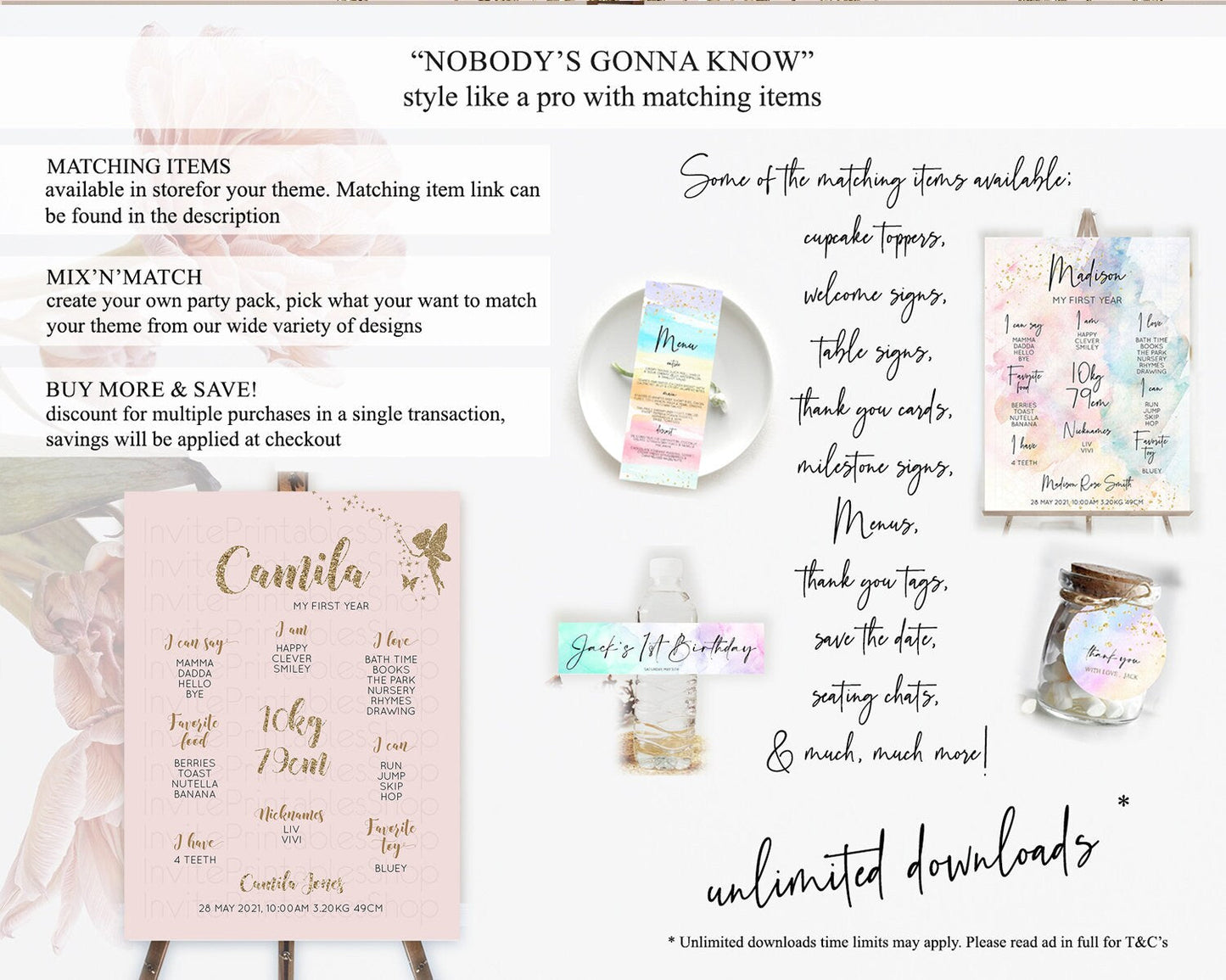 Fairy First Birthday Milestone Poster Fairy Secret Garden Milestone Board Enchanted Garden Pastel Floral Butterfly 1st Birthday Sign D10899