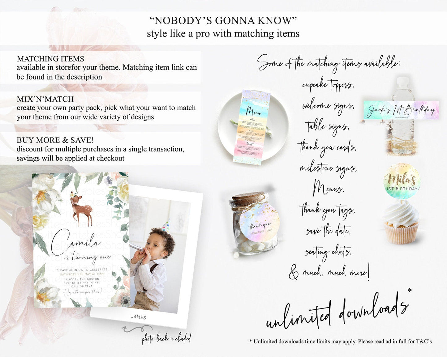 Fawn Birthday Invitation Deer Birthday Invitation Enchanted Forest Party Butterfly Pastel Flowers Whimsical 2nd 1st First Birthday D11030
