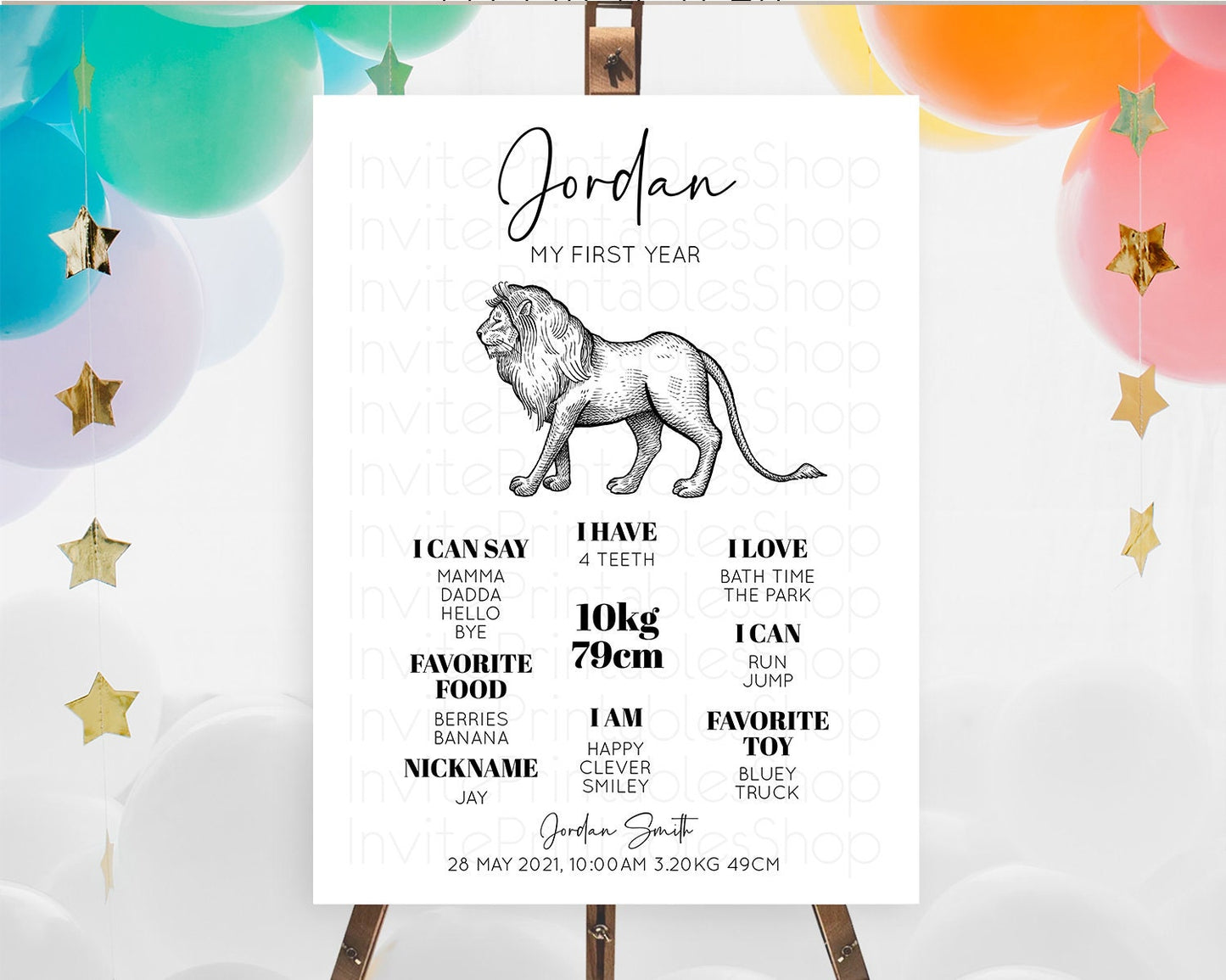 Lion First Birthday Milestone Board Lion Milestone Poster Lion Decor Safari Adventure Palm Leaf Lion First Birthday Welcome Sign D10246