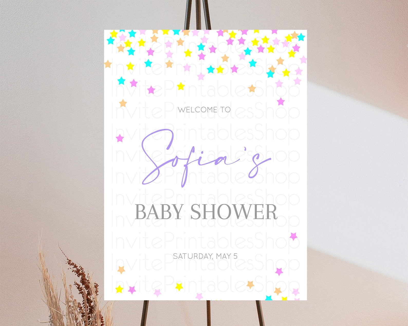 Editable Star Baby Shower Welcome Board Pastel Stars Welcome Sign Shooting S