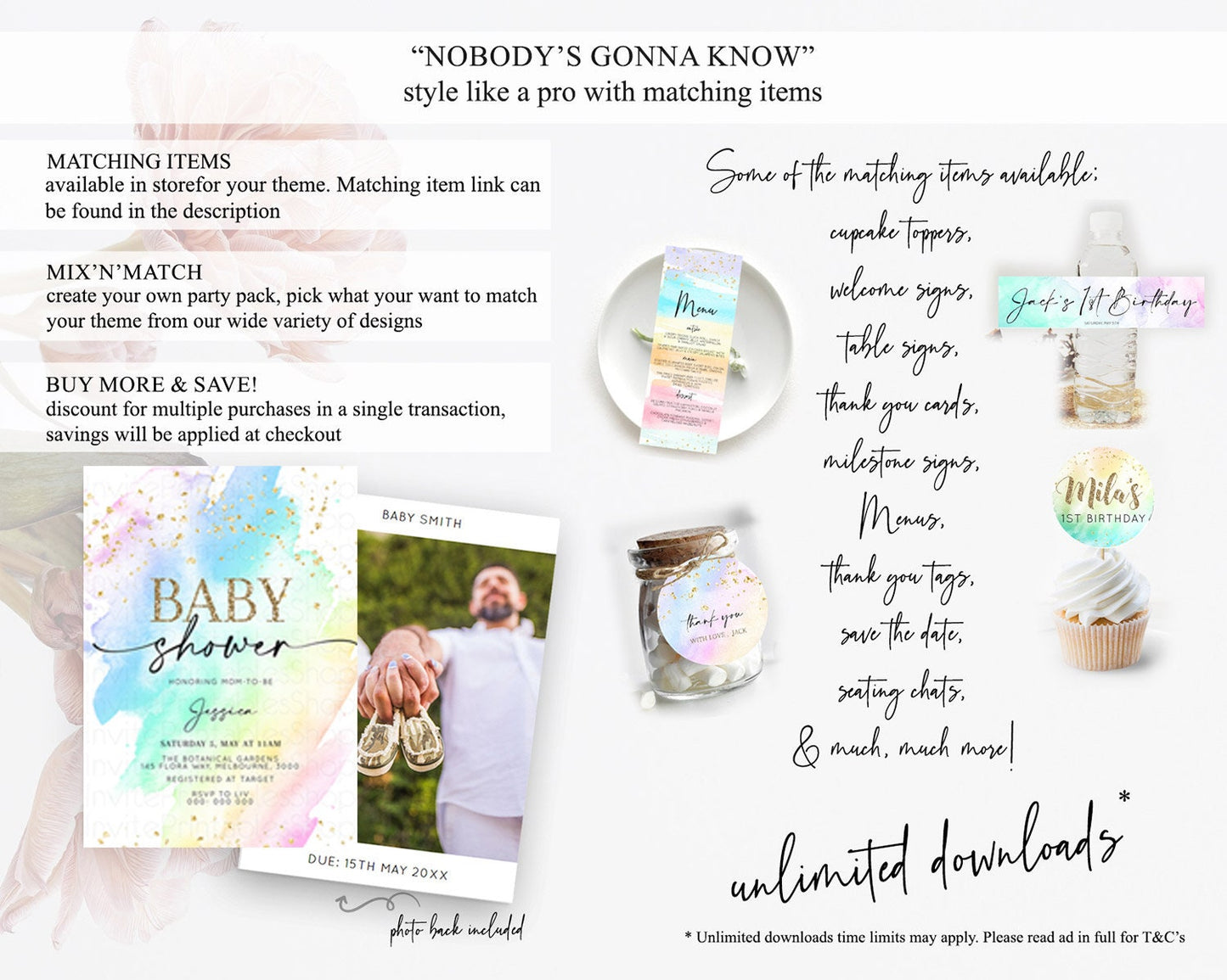 Pastel Baby Shower Invitation Rainbow Baby Shower Invitation Colorful Pastel Watercolor Invitation Gold Glitter Sprinkles Ombre D10640