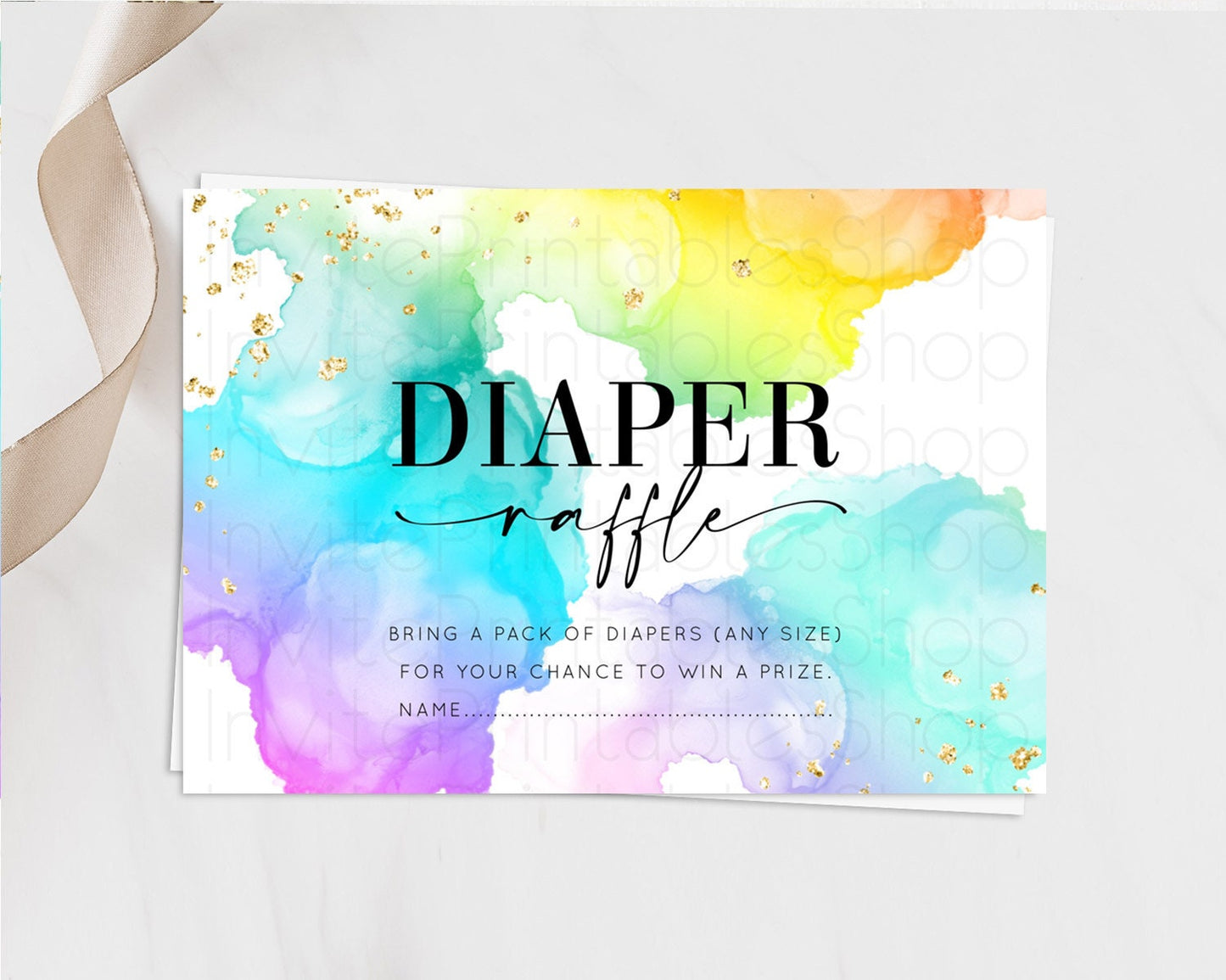 Pastel Diaper Raffle Card Pastel Rainbow Diaper Raffle Insert Colorful Ombre Watercolor Diaper Ticket Confetti Glitter Raffle Game D10213