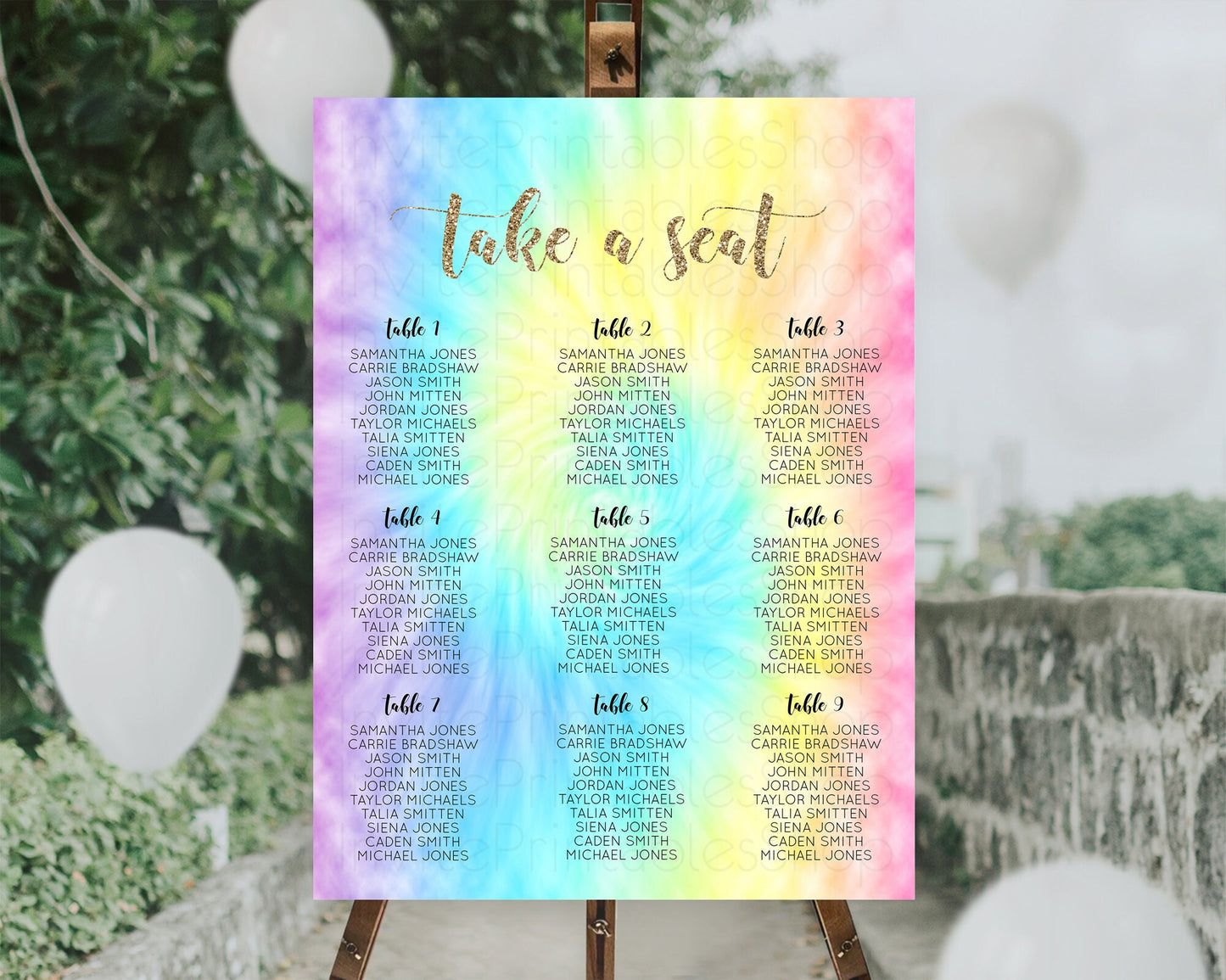 Tie Dye Seating Chart Rainbow Tie Dye Seating Chart Rainbow Colorful Seating Chart Tie Dye Pastel Rainbow Party Decor Take A Seat D10580