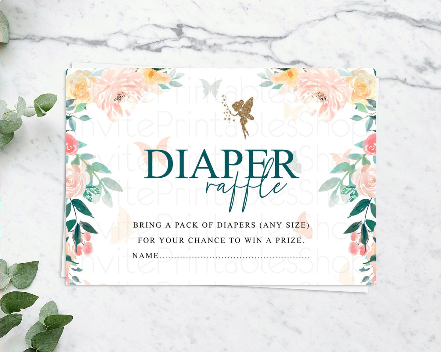 Fairy Diaper Raffle Card Fairy Diaper Insert Enchanted Garden Fairy Diaper Ticket Pastel Floral Butterfly Secret Garden Raffle Game D10239