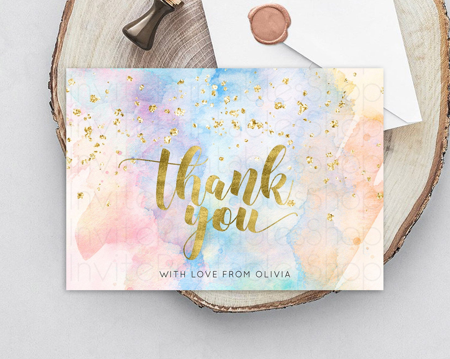 Pastel Thank You Rainbow Thank You Card Colorful Pastel Birthday Thank You Card Confetti Watercolor Pastel Teacher Thank You Cards D10272