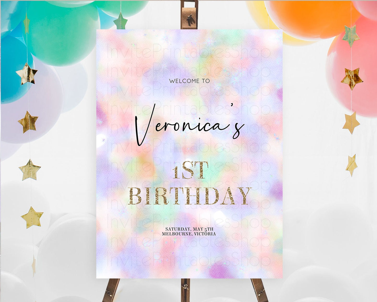 Pastel Welcome Sign Pastel Rainbow Welcome Sign Colorful Rainbow Confetti Watercolor Glitter Pastel First Birthday Welcome Sign D10697
