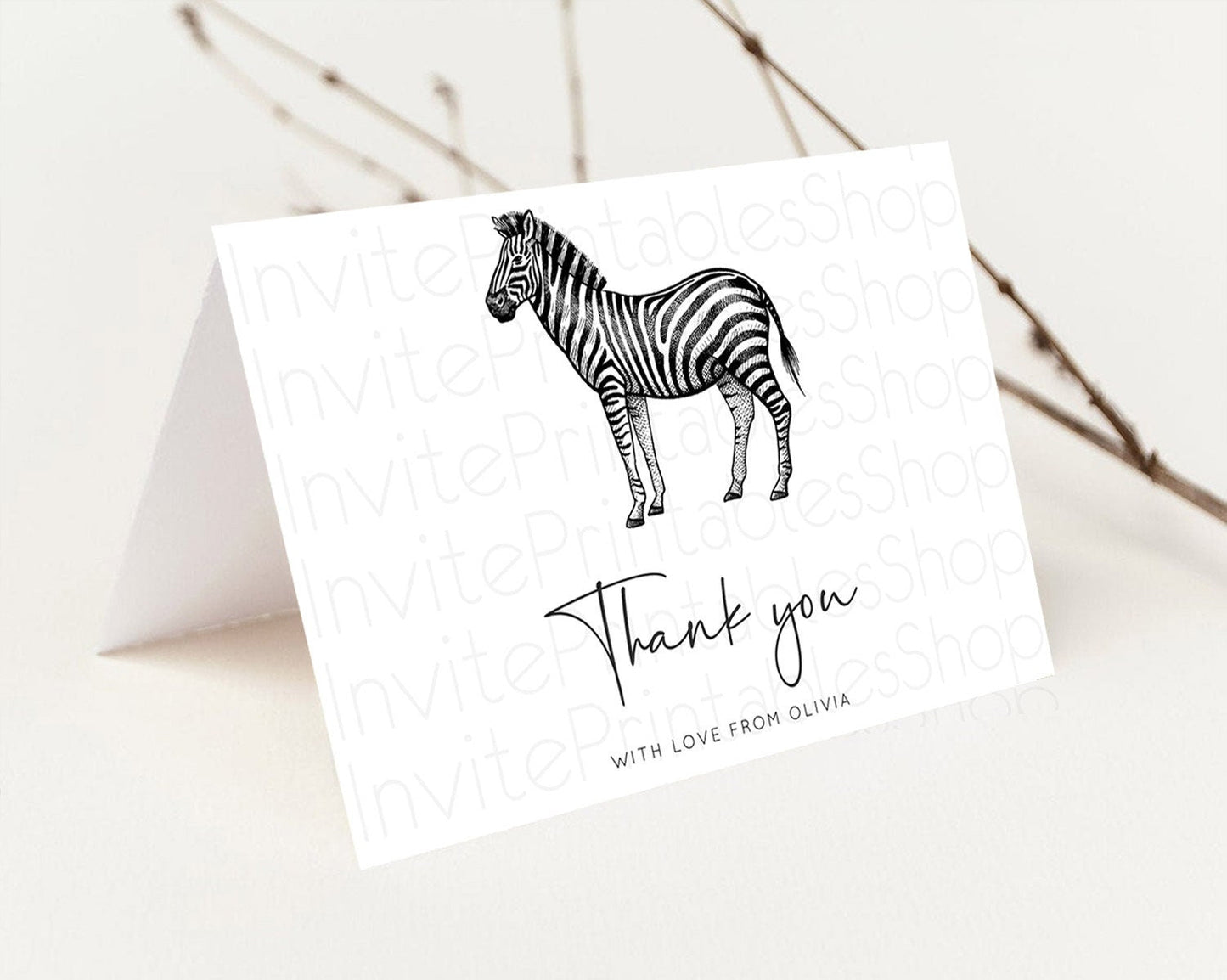 Zebra Thank You Zebra Thank You Card Zebra Birthday Thank You Cards Safari Dried Palm Fern Zebra Teacher Thank You Card Template D10249