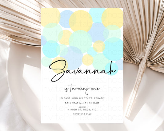 Editable Bubbles Birthday Invitation Rainbow Confetti Invite Pastel Sprinkle