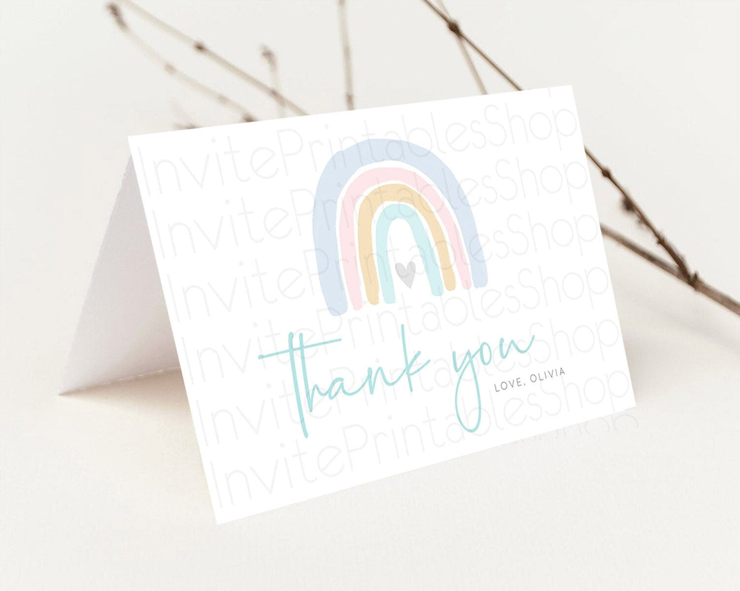 Pastel Rainbow Thank You Boho Rainbow Thank You Card Rainbow Birthday Thank You Cards Pastel Rainbow Teacher Thank You Card Template D10214