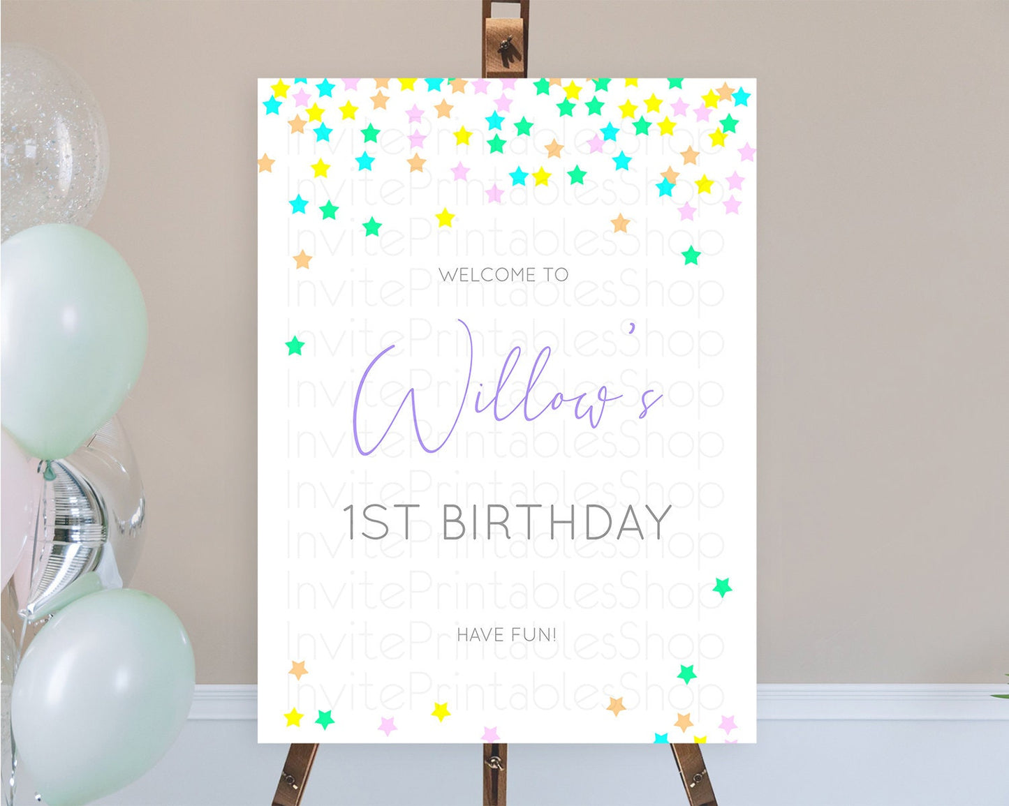 Star Welcome Board Pastel Stars Welcome Sign Shooting Star Rainbow Colorful Confetti Twinkle Little Star First Birthday Welcome Sign D10394