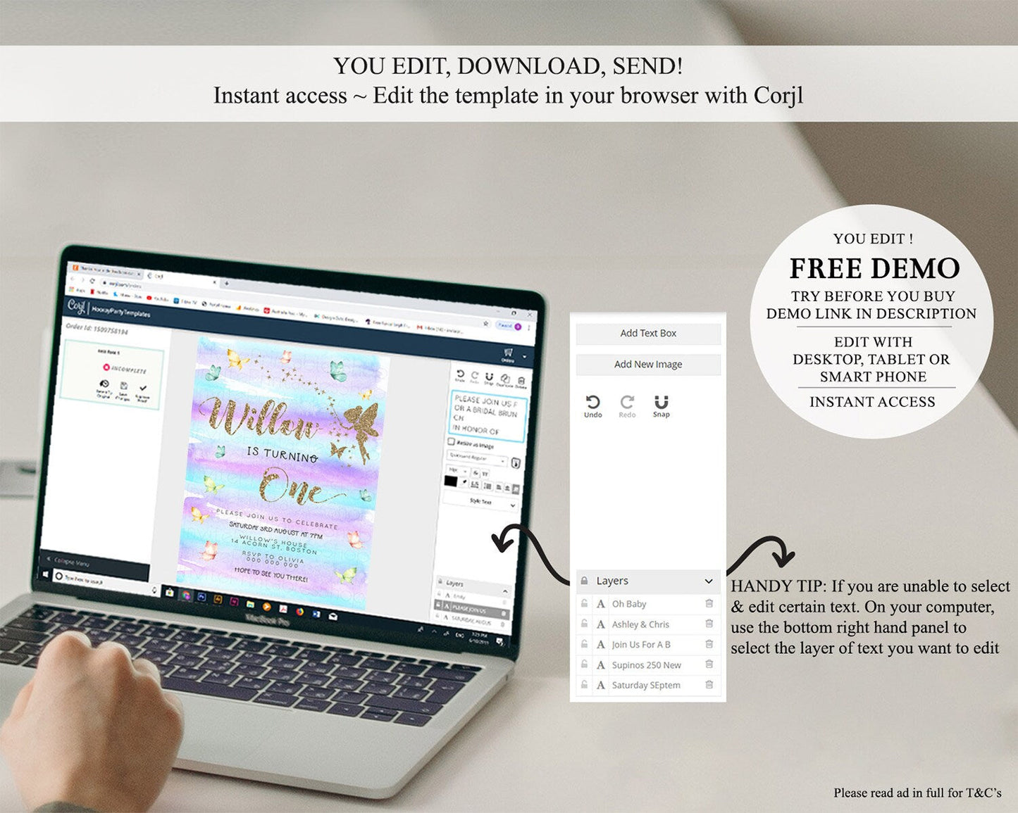 Pastel Fairy Birthday Invitation Pastel Butterflies Fairy Birthday Invitation Rainbow Ombre Watercolor 1st 2nd Birthday Invitation D23311