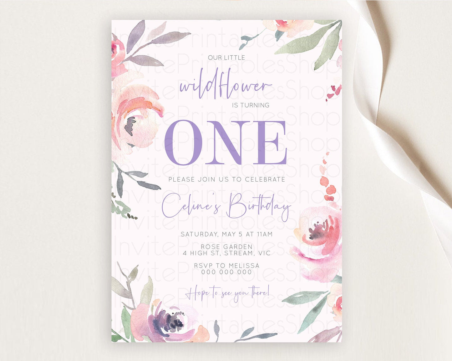 Secret Garden Invitation Wildflower Birthday Invitation Pastel Flowers Invite Enchanted Garden Boho Floral 3rd 2nd First Birthday D10198