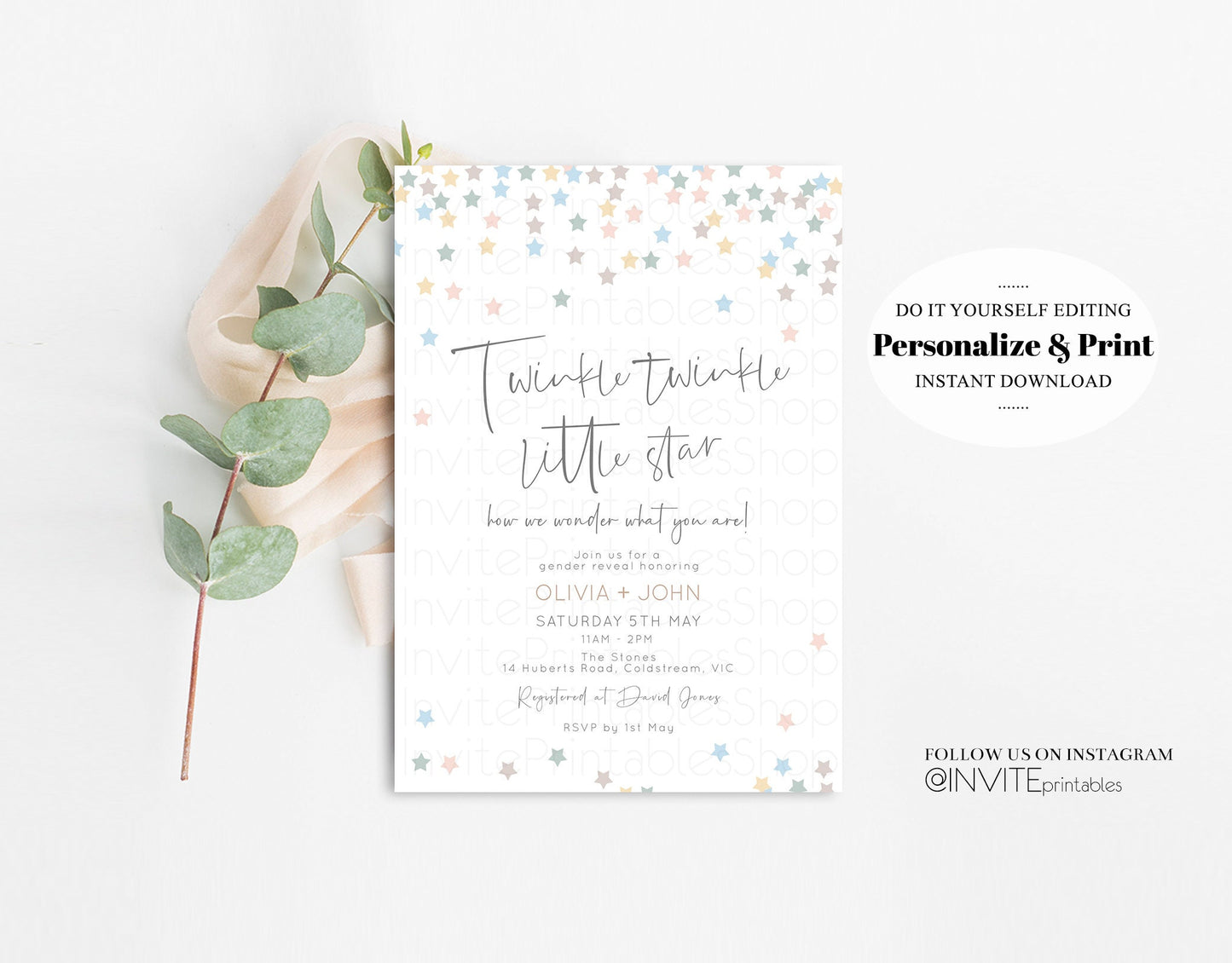 Twinkle Star Invitation Starry Baby Shower Invite Pastel Star Invite Star Invite Confetti Star Invite Sprinkles Twinkle Little Star Invite