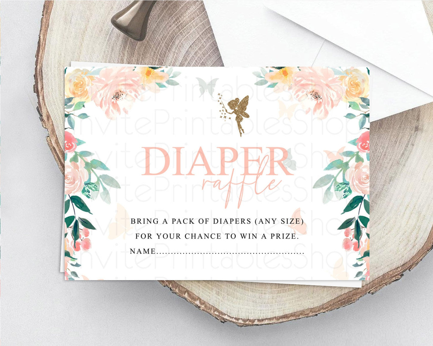 Fairy Diaper Raffle Card Fairy Diaper Insert Enchanted Garden Fairy Diaper Ticket Pastel Floral Butterfly Secret Garden Raffle Game D10789