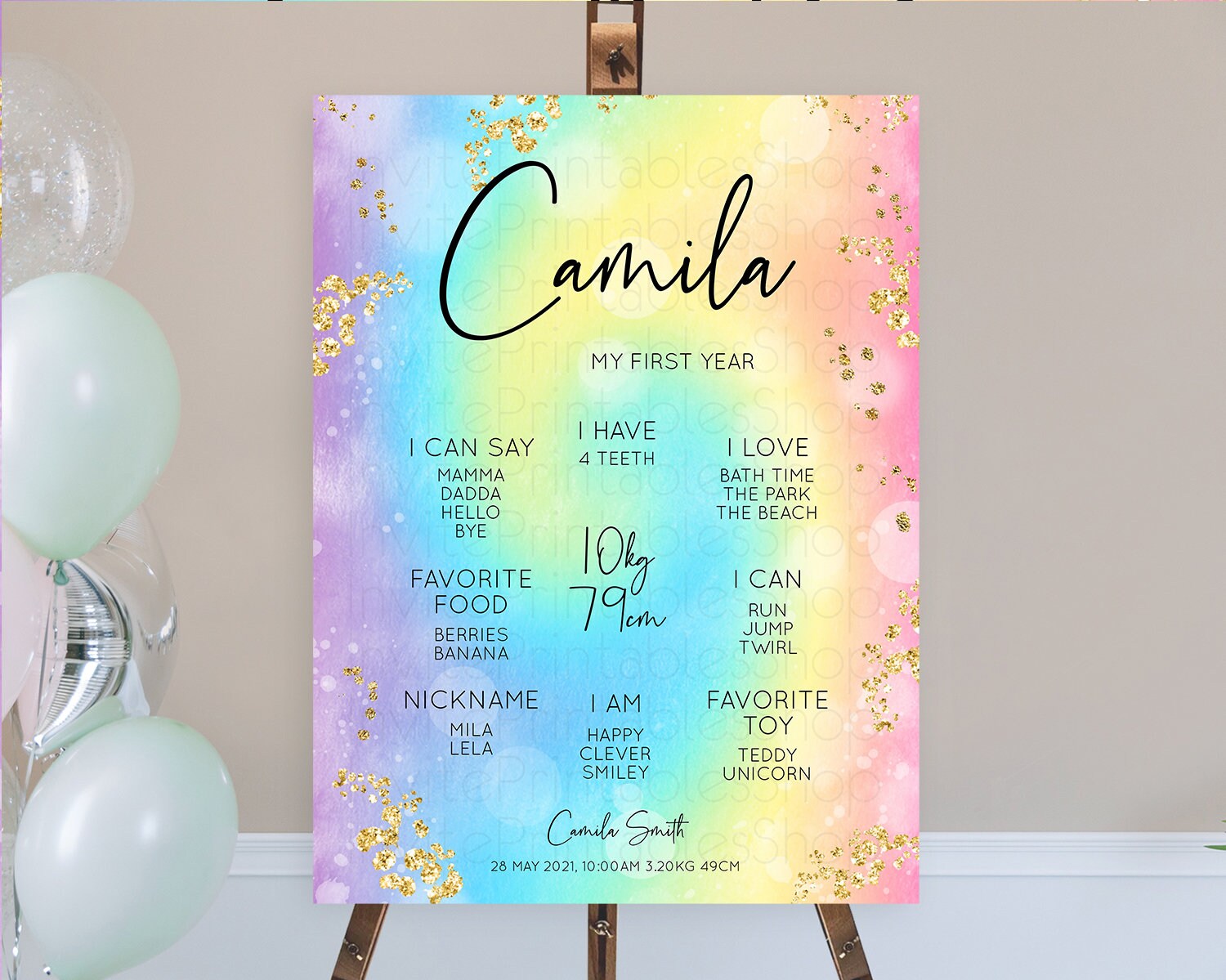 Editable Pastel First Birthday Milestone Board Pastel Rainbow Milestone Post