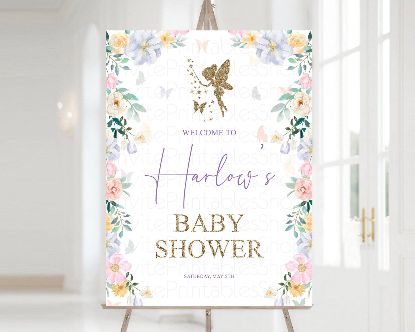 Fairy Baby Shower Welcome Sign Fairy Welcome Board Enchanted Garden Pastel Floral Butterfly Décor Secret Garden Fairy Welcome Sign D10474