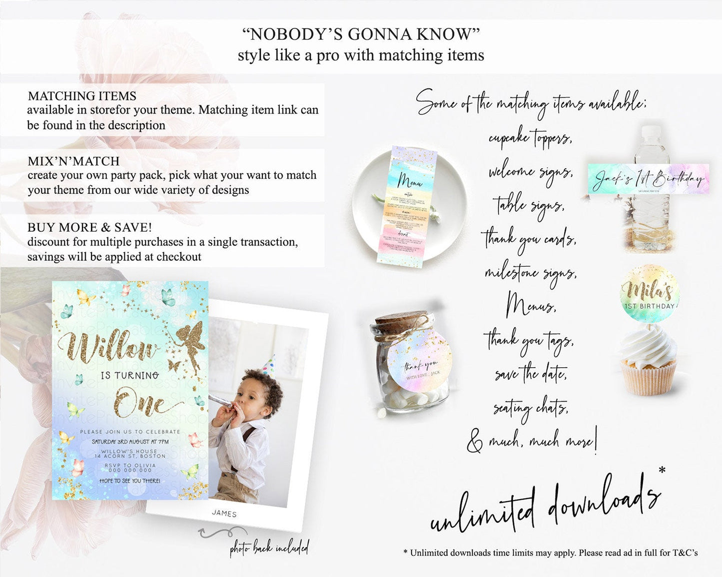 Pastel Fairy Birthday Invitation Pastel Butterflies Fairy Birthday Invitation Rainbow Ombre Watercolor 1st 2nd Birthday Invitation D23153