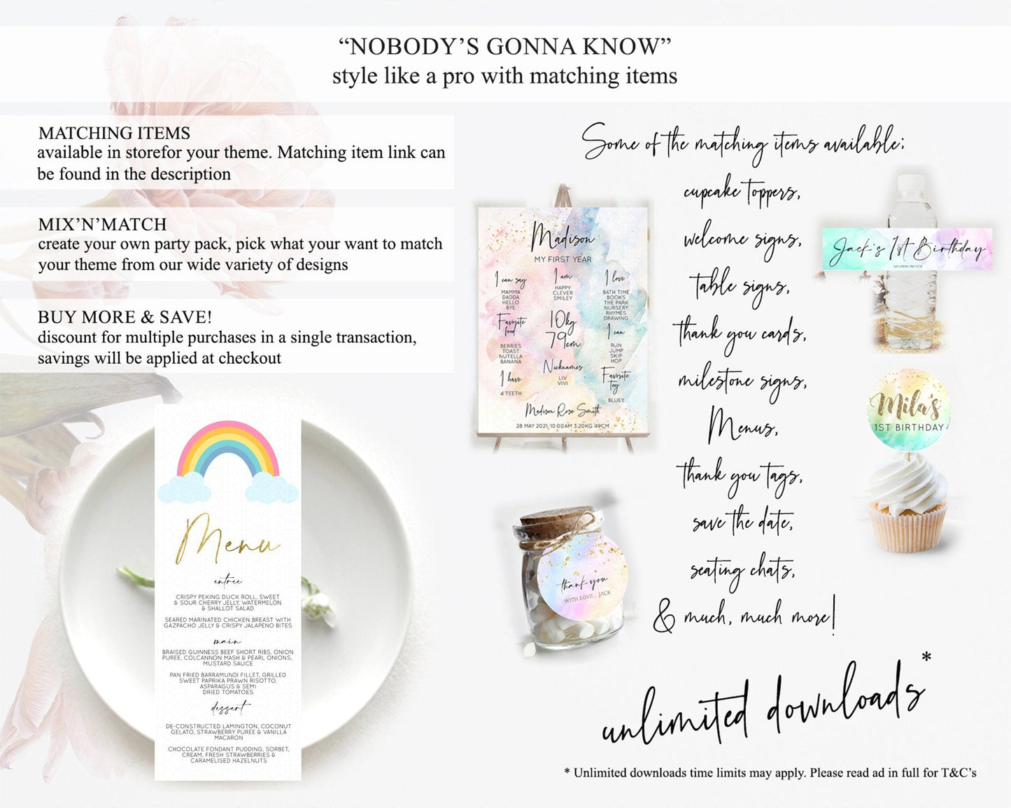 Pastel Rainbow Menu Boho Rainbow Menu Template Rainbow Boho Table Decor Pastel Rainbow Dinner Dessert Menu Rainbow Party Food Menu D10123
