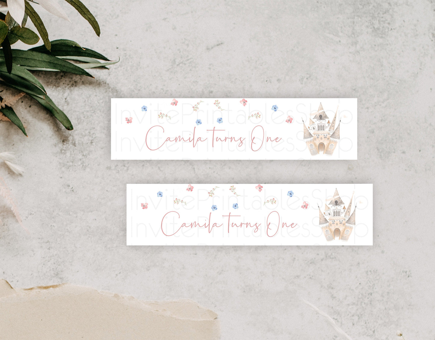 Princess Water Label Template Secret Garden Enchanted Castle Pastel Floral Royal Party Decor For 1st Birthday Baptism Baby Shower D10364