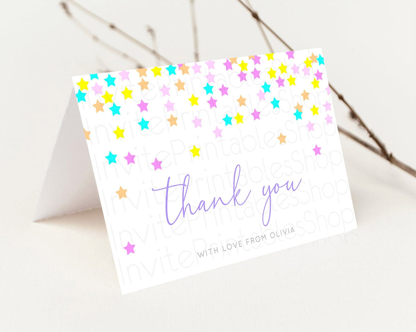 Editable Star Thank You Card Pastel Stars Thank You Shooting Star Rainbow Co