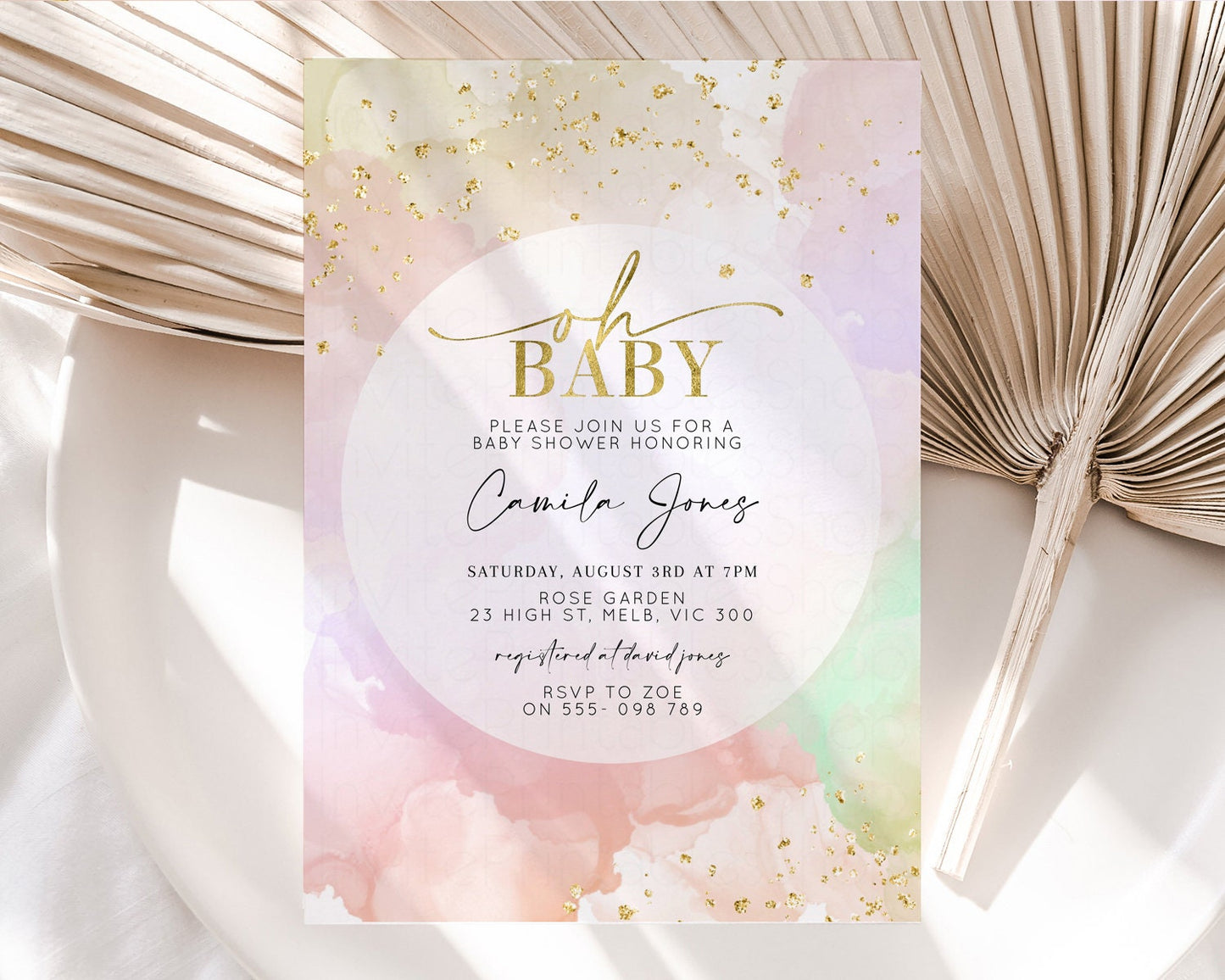 Pastel Baby Shower Invitation Rainbow Baby Shower Invitation Watercolor Ombre Invitation Rainbow Pastel Invite Colorful Glitter Shower 599v3