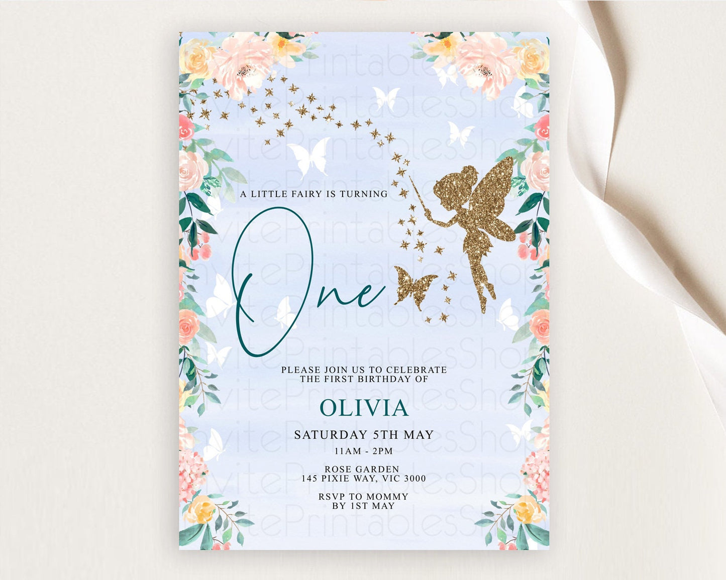 Fairy Birthday Invitation Fairy Invites Fairy Tea Party Fairy Garden Birthday Secret Garden Enchanted Garden Pastel Floral Butterfly D10794