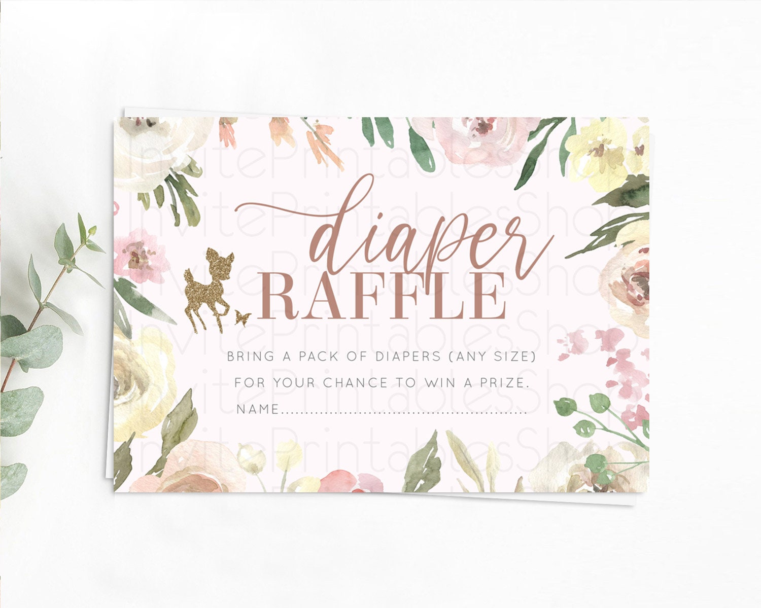 Editable Fawn Diaper Raffle Card Deer Diaper Insert Floral Deer Diaper Ticke