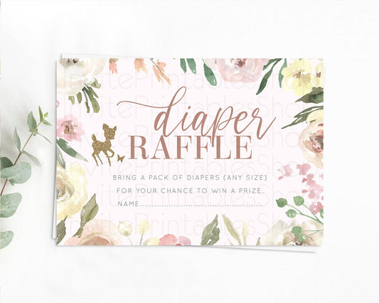 Editable Fawn Diaper Raffle Card Deer Diaper Insert Floral Deer Diaper Ticke