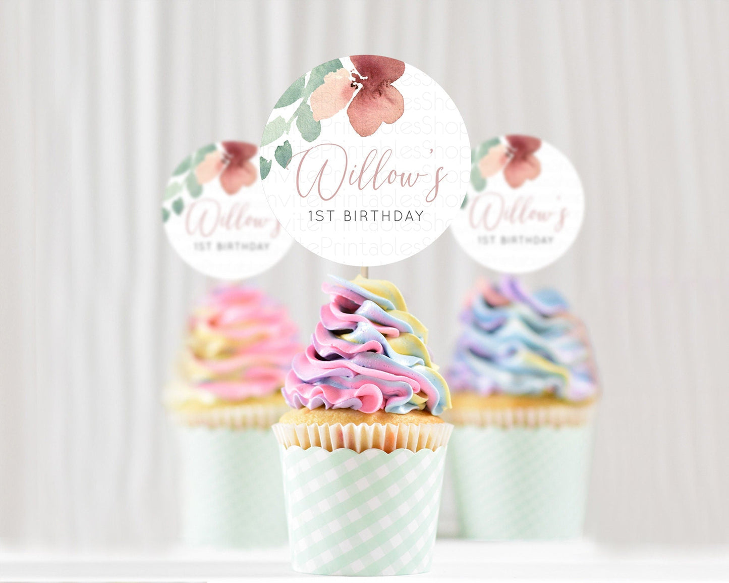 Secret Garden Cupcake Toppers Wildflower Cupcake Toppers Pastel Flowers Cupcake Toppers Enchanted Garden Boho Floral First Birthday D10964