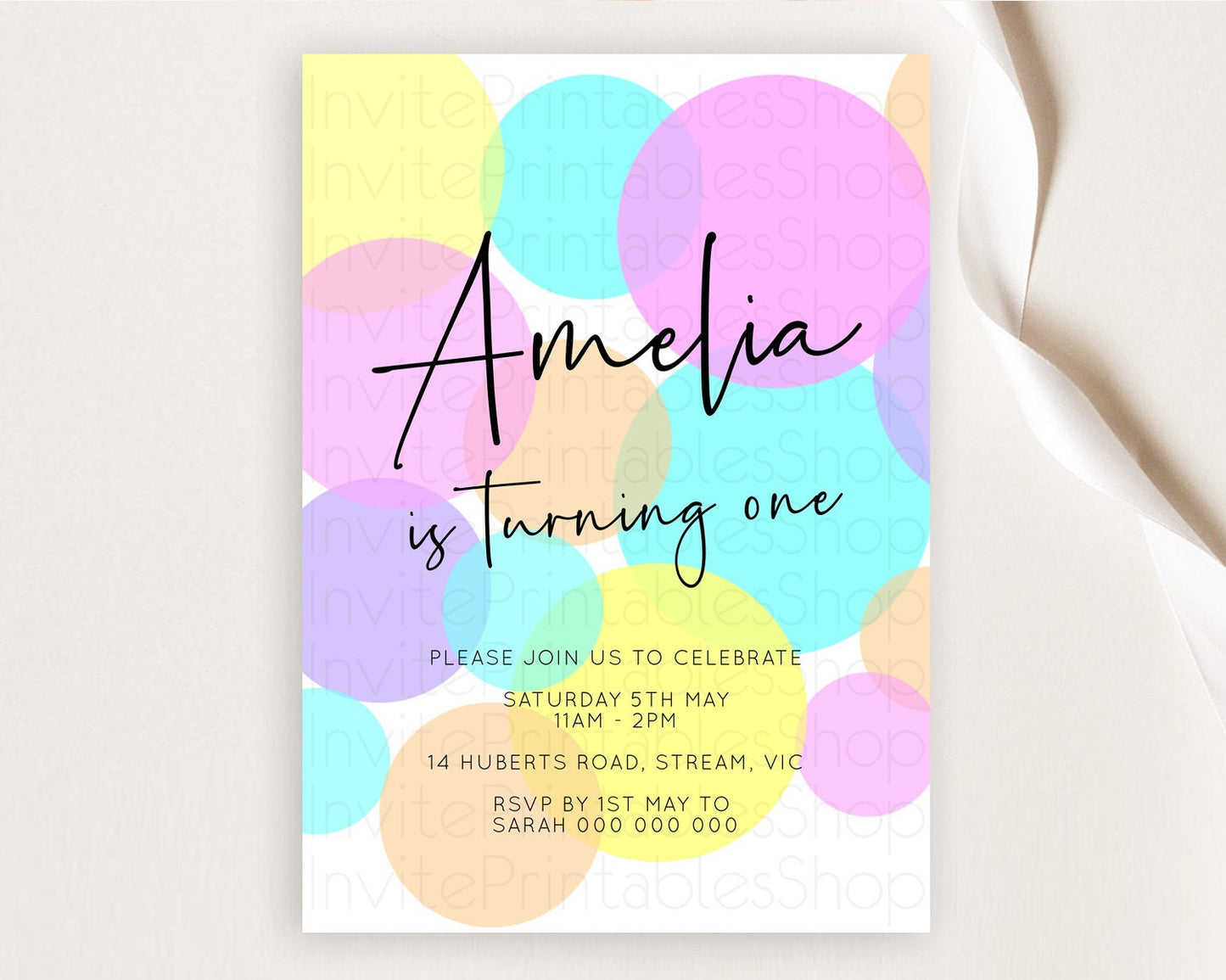 Pastel Birthday Invitation Pastel Confetti Birthday Invitation Bubbles Invitation Colorful Rainbow Confetti 2nd 1st First Birthday D10406